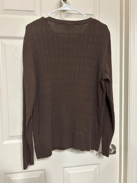 Kim Rogers Chocolate Brown Cotton Cable Knit Button Shoulder Crewneck Sweater L - Picture 13 of 15